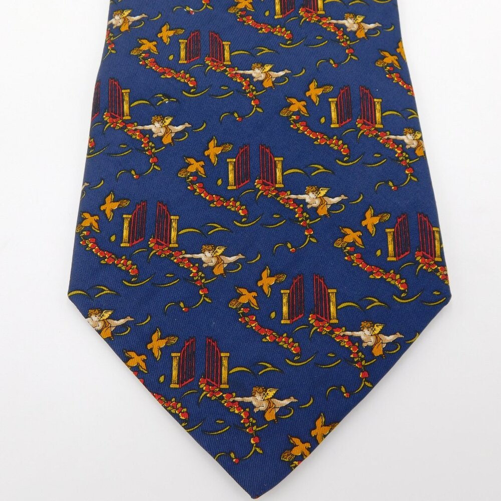 Salvatore Ferragamo Dark Royal Blue Silk Tie | Angels Doves Heaven's Gate | EUC - Picture 2 of 7